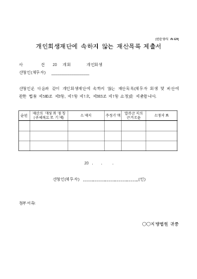 개인회생재단에 속하지 않는 재산목록 제출서